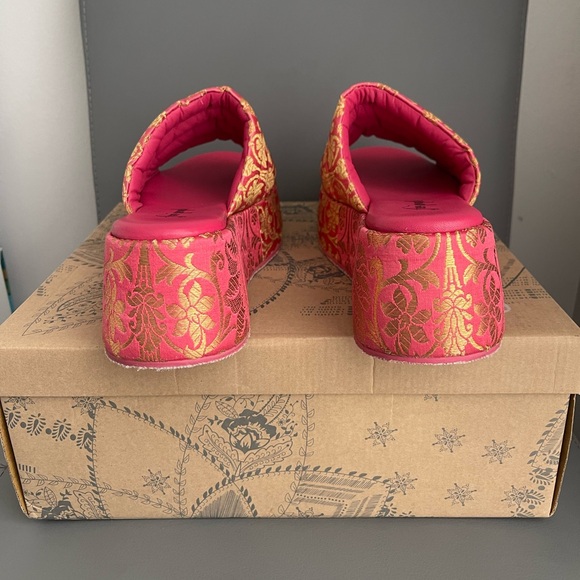 Free People Almost Paradise Platform Coral Brocade EU Size 40 US 9.5 - Picture 9 of 16